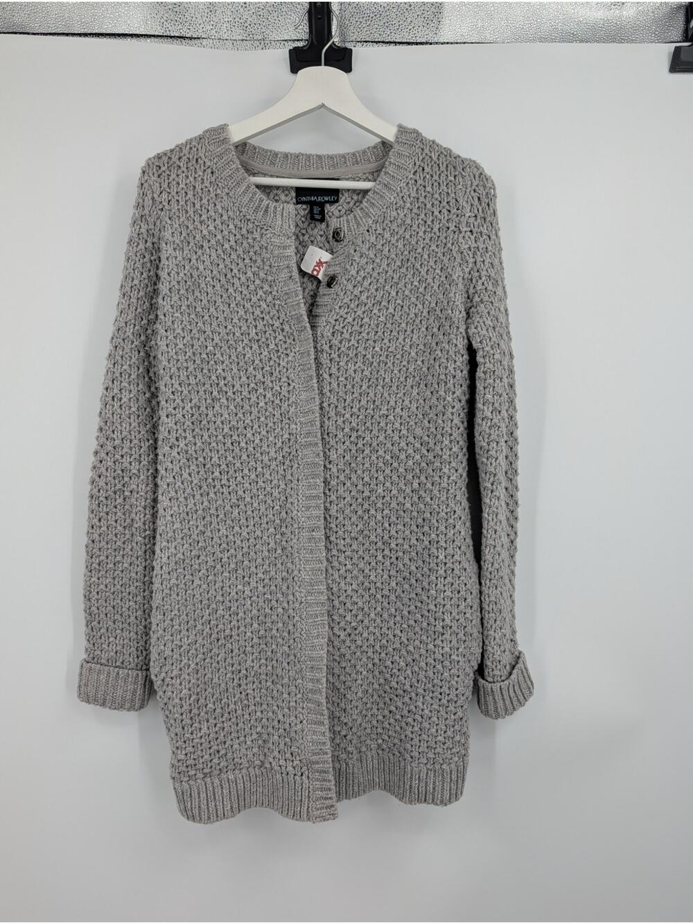 NWT Cynthia Rowley Lambs Wool Cashmere Chunky Long Line Cardigan Gray Pockets